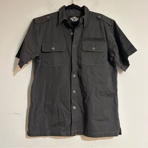 Harley Davidson Utility Button Up Short Sleeve Shirt Grey Military Grunge